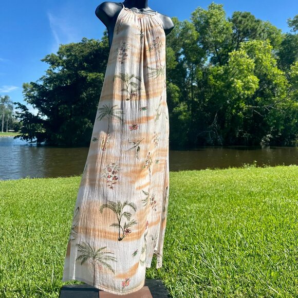 O'NEIL CLEMENCE MIDI DRESS Peach Palm Tree Adjustable Spaghetti Strap Slip Small - Picture 1 of 16